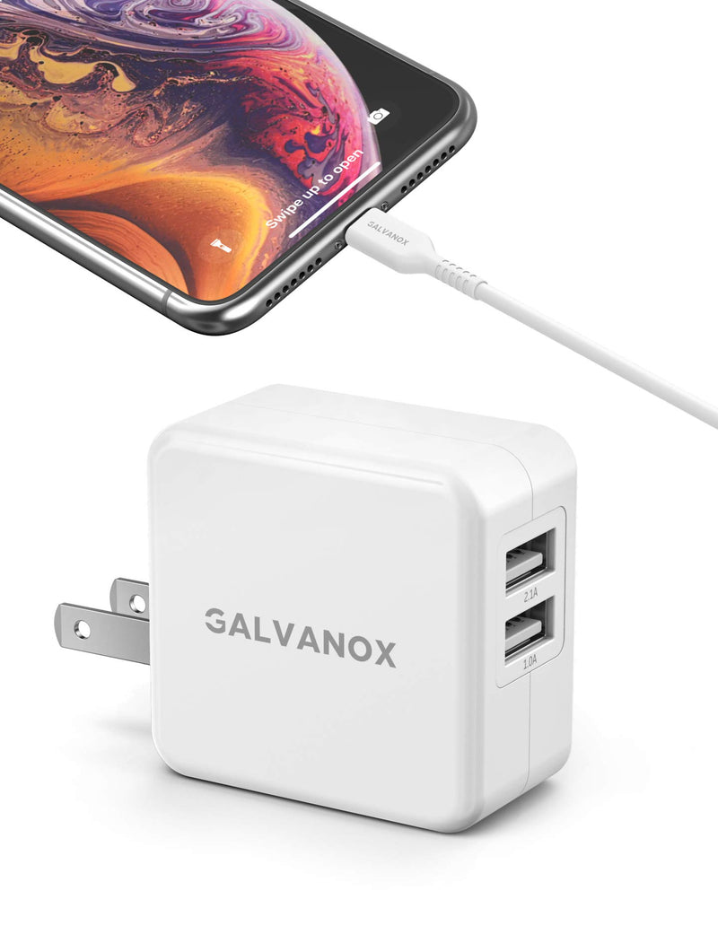 [Australia - AusPower] - Galvanox (Apple MFi Certified) iPhone Charger Cable (5ft) with 17W Power Adapter - Lightning to USB Charging Cord Plus Dual USB-Port Wall Plug (for iPhone 7/8/X/XR/XS/11/11 Pro/12/12/13 Mini/Pro Max) 