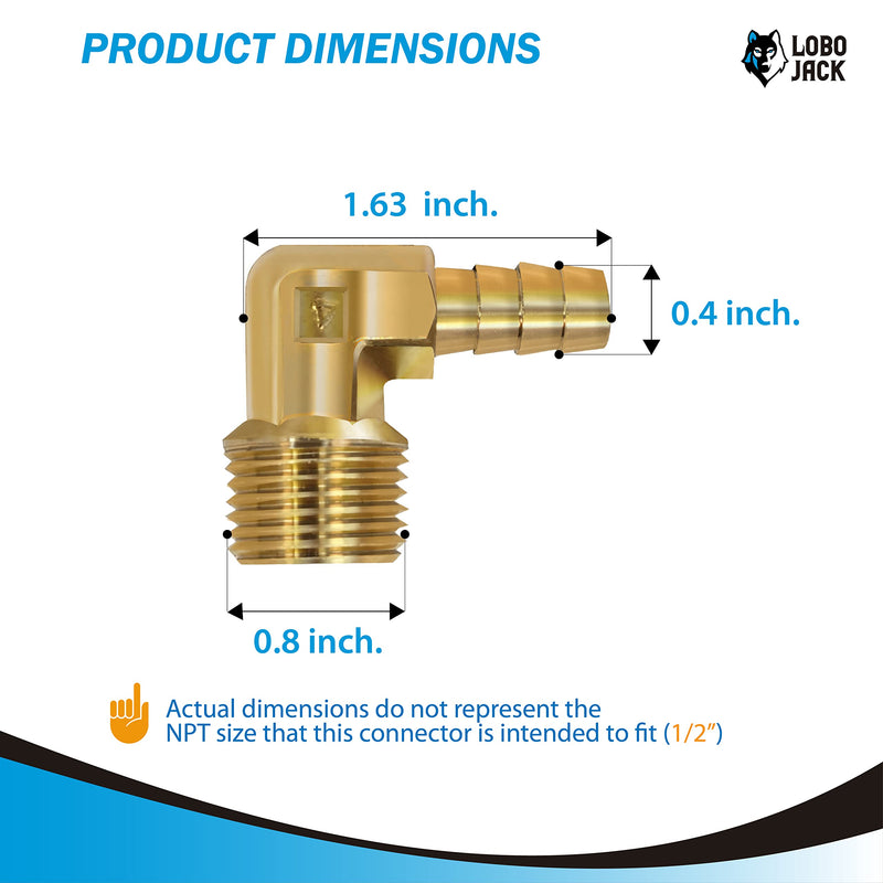 [Australia - AusPower] - LoboJack 3/8inch Hose Barb to 1/2inch Male NPT 90 Degree Elbow, Brass Hose ID to Pipe Threaded, L Right Angle Fitting Fuel/Air/Water/Gas/Oil WOG (2 Pack) 129-6d 
