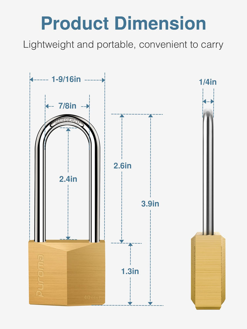 [Australia - AusPower] - Puroma 1 Pack Keyed Padlock Waterproof Solid Brass Lock, 2.6 Inch Long Shackle for Sheds, Storage Unit School Gym Locker, Fence, Toolbox, Hasp Storage 