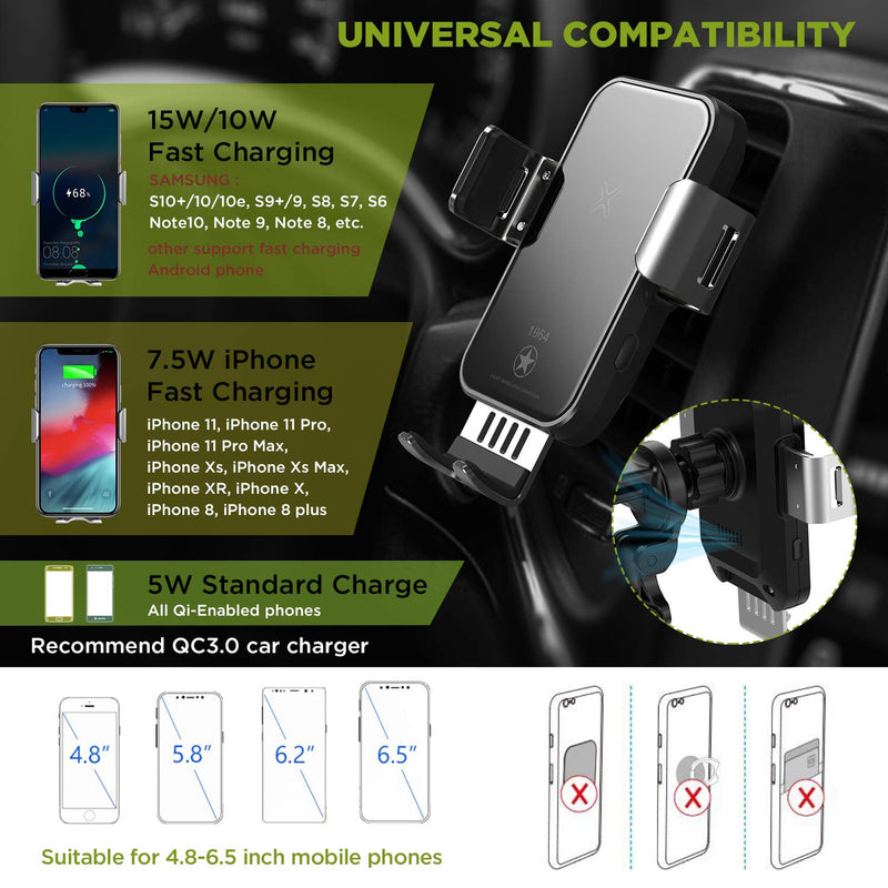 [Australia - AusPower] - 15W Fast Wireless Car Charger Mount - Qi Wireless Charging Car Mount with Infrared Auto-Clamping.Windshield/Air Vent Phone Holder.Quick Charging for iPhone 12/Pro/MAX/XS/XR/X/8/Plus Samsung S10/S10+ 