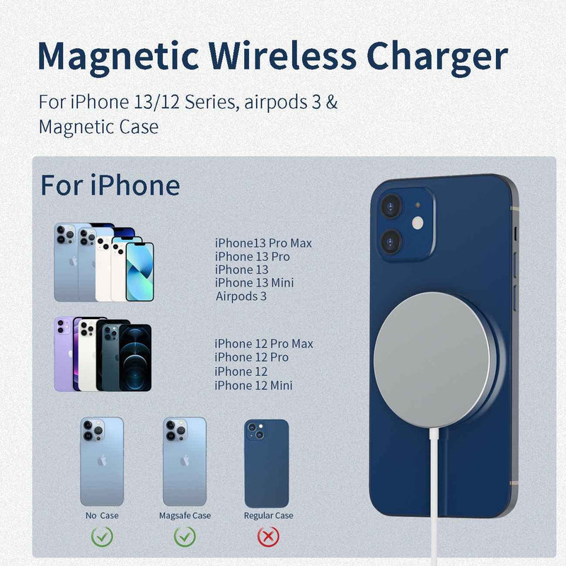 [Australia - AusPower] - Magnetic Wireless Charger, 15W Fast Wireless Charging Pad with 20W Mini USB-C PD Adapter, Compatible with MagSafe Charger for iPhone 13 Pro Max/13Pro/13/13Mini/12Pro Max/12Pro/12/12Mini, AirPods Pro 
