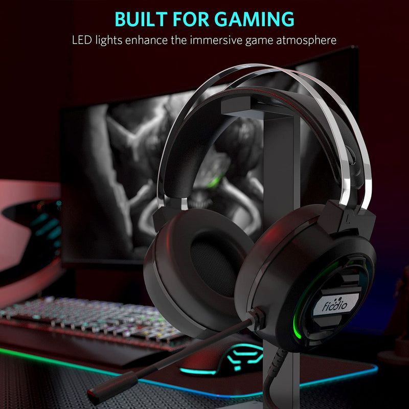 [Australia - AusPower] - Fiodio Gaming Headset with Surround Sound Stereo for Xbox One PC Switch Tablet, Noise Cancelling Over Ear Headphones with Mic LED Light 