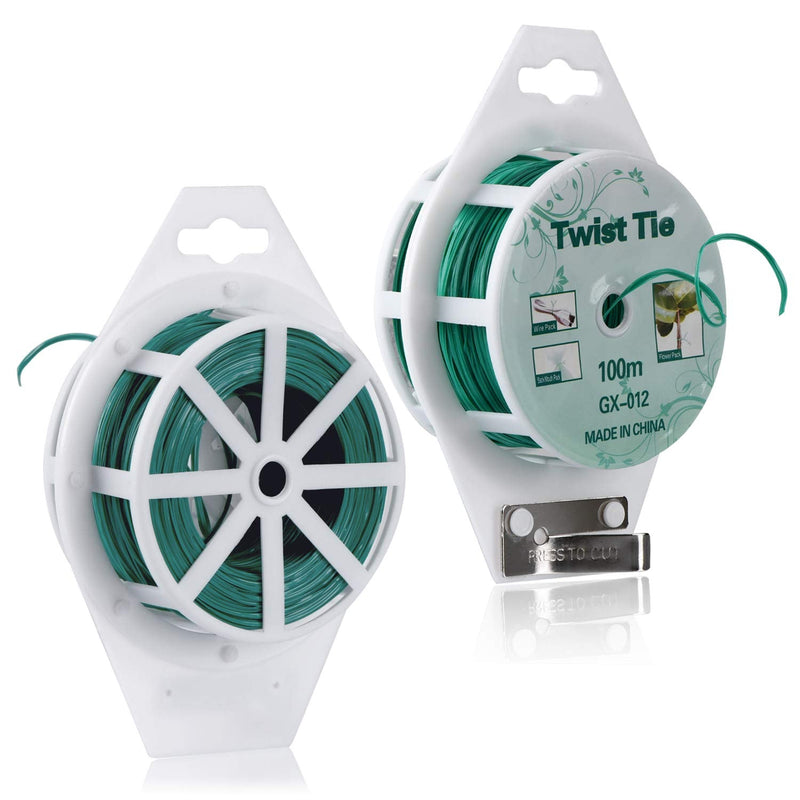 [Australia - AusPower] - YDSL 328ft (100m) Twist Ties, Green Garden Plant Ties with Cutter for Gardening and Office Organization, Home 