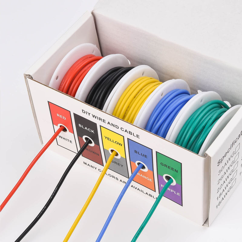 [Australia - AusPower] - 18 AWG Stranded Electrical Wire 18 Gauge Tinned Copper Wires Flexible Silicone Electric Hookup Wire Kit OD:2.3mm, 5 Colors 16.4ft/5m Each, DIY/Automotive/Home/Power Wiring Kit by Sznnzd 5 Colors each 16.4Ft 18AWG-Stranded 