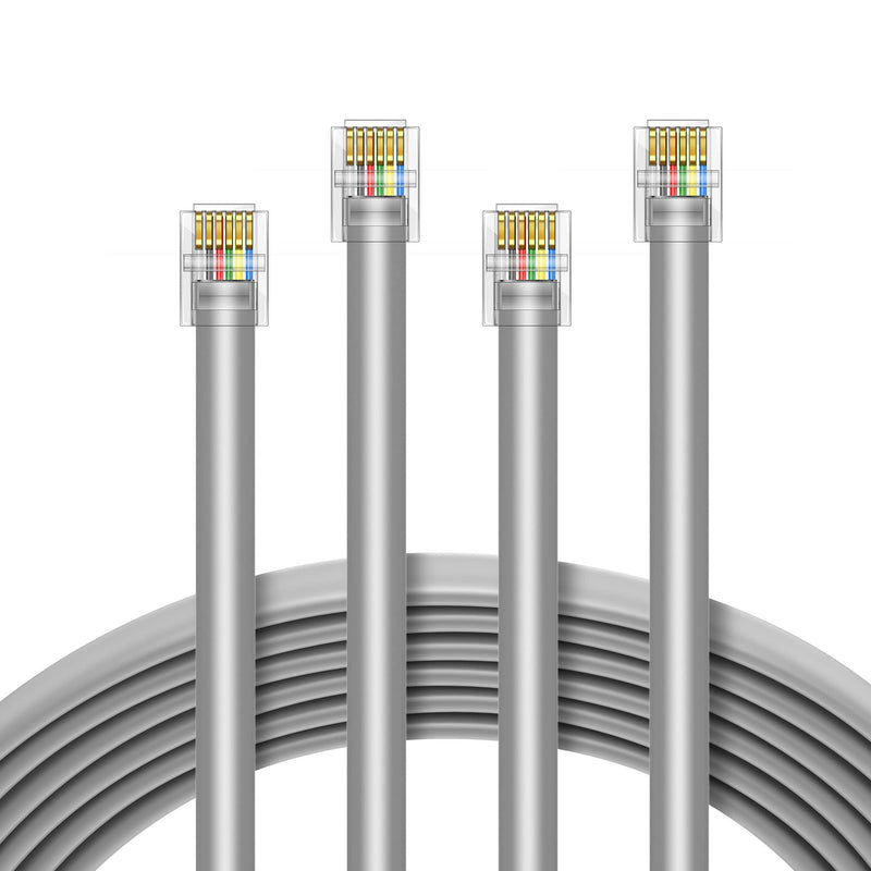 [Australia - AusPower] - LanSenSu RJ12 Cable Phone Cord RJ12 6P6C Male to Male Straight Wired for Both Data and Voice Use Silver - 10Feet 2Pack 
