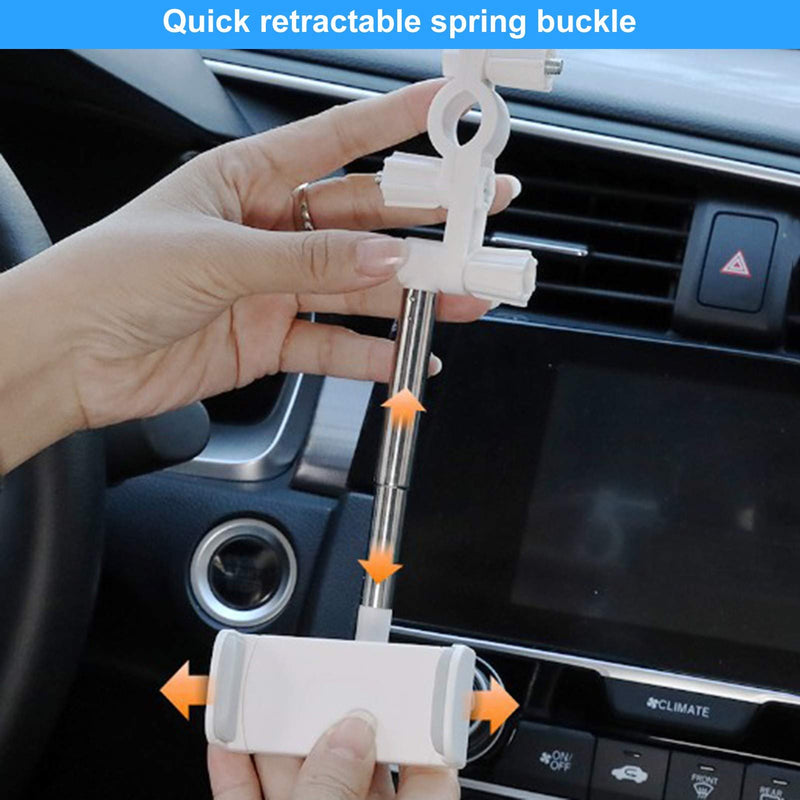 [Australia - AusPower] - 360 Rear View Mirror Phone Holder Phone Stand for Car Cell Phone Automobile Cradle and GPS Mount Adjustable Car Back Seat Mobile Phone Holder Degrees Rotating Retractable (White) white 