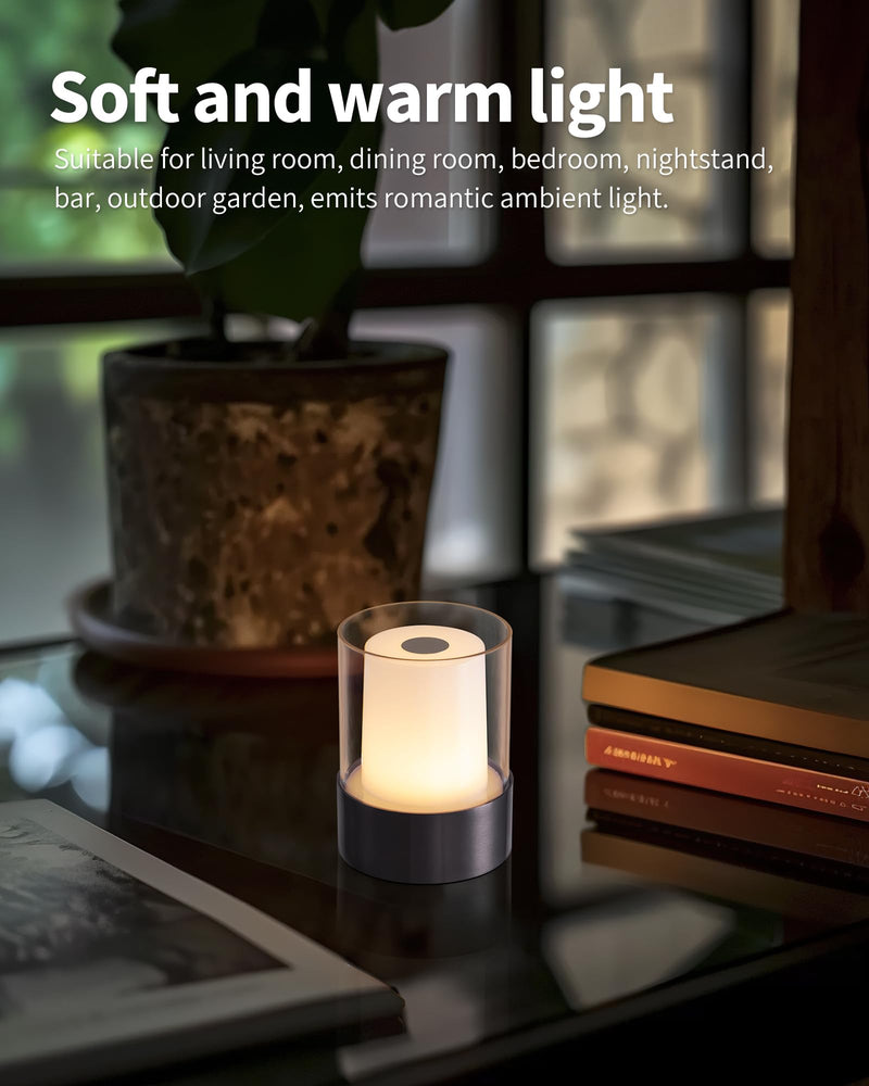 [Australia - AusPower] - NEWSEE Cordless Small Candle Table Lamp, Modern Portable 3 Levels Brightness LED Desk Lamps, Rechargeable Battery Powered Lighting, for Living Room, Dining Room, Bedroom, Bar, Night Light (Black) Black-2 