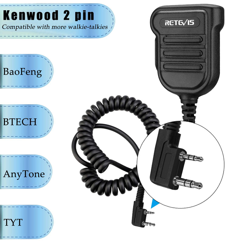 [Australia - AusPower] - Retevis Walkie Talkies Speaker Microphone,2 pin IP54 Waterproof Shoulder Speaker Mic for Retevis RT3S RT50 RT81 RT86 RB20 RT22 RT21 RT19 H-777 RT68 Two Way Radios(1 Pack) 