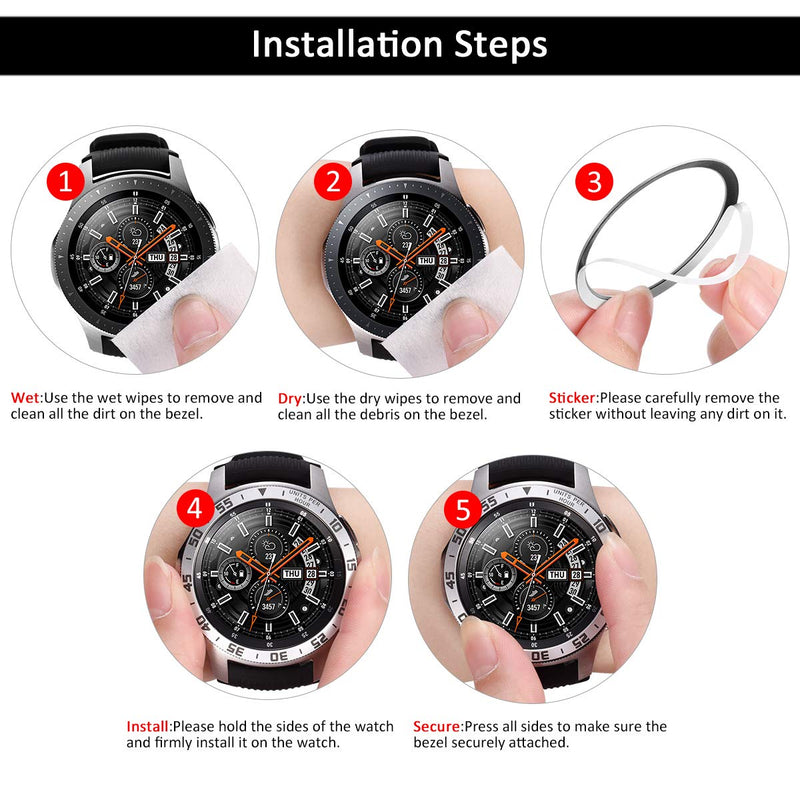 [Australia - AusPower] - Goton Bezel Ring Compatible Samsung Galaxy Watch 4 Classic 46mm,Galaxy Watch3 45mm Bezel,Gear S3 Frontier Classic, Watch Bezel Cover Protector Adhesive Loop Anti Scratch (46mm/45mm UPH，Silver) Silver 