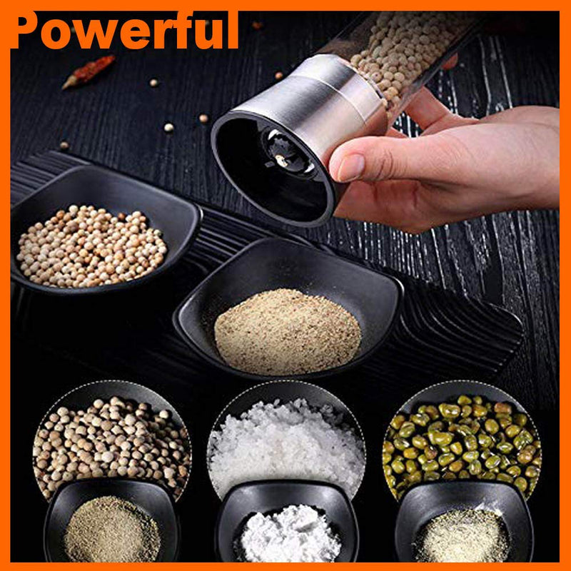 [Australia - AusPower] - Salt and Pepper Shakers Grinders Refillable Stainless Steel,Adjustable Coarseness Mills Glass Material to Refill Sea Salt,Small Peppercorn,Black Pepper,Fits in Home,Kitchen(single package) color AA 