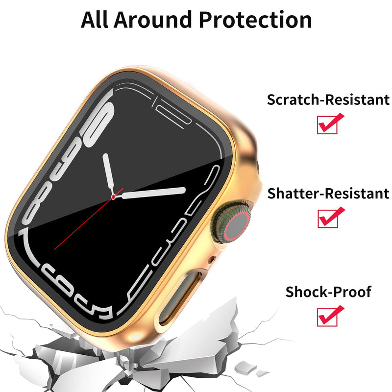 [Australia - AusPower] - Hard PC Plating Case Compatible for Apple Watch Series 7 45mm with Tempered Glass Screen Protector, Full Around Protective Cover Bumper for iWatch Smartwatch, 4 Pcs, Black/Silver/Gold/Rose Gold 