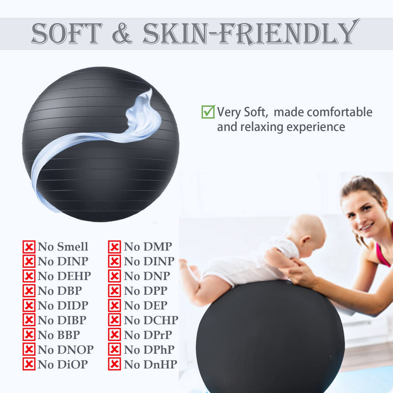 [Australia - AusPower] - Soft Exercise Ball, Anti-Burst Yoga Ball Chair Supports 2200lbs, Stability Swiss Ball w/ Pump for Pregnancy Birthing, Excersize, Workout, Fitness, Balance, Gym, Physio, Abs (Office & Home & School) black S(38-45cm) 