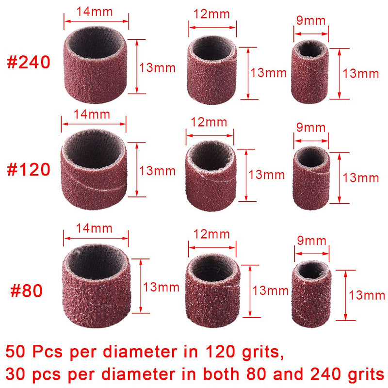 [Australia - AusPower] - AUSTOR 345 Pcs Sander Drum Kit - 330 Pcs Nail Sanding Drum Sleeves(80#/120#/240#) 12 Pcs Drum Manrels 2 Pcs Self-Tightening Drill Chuck and 1 Pc Combination Wrench for Dremel Rotary Tool 