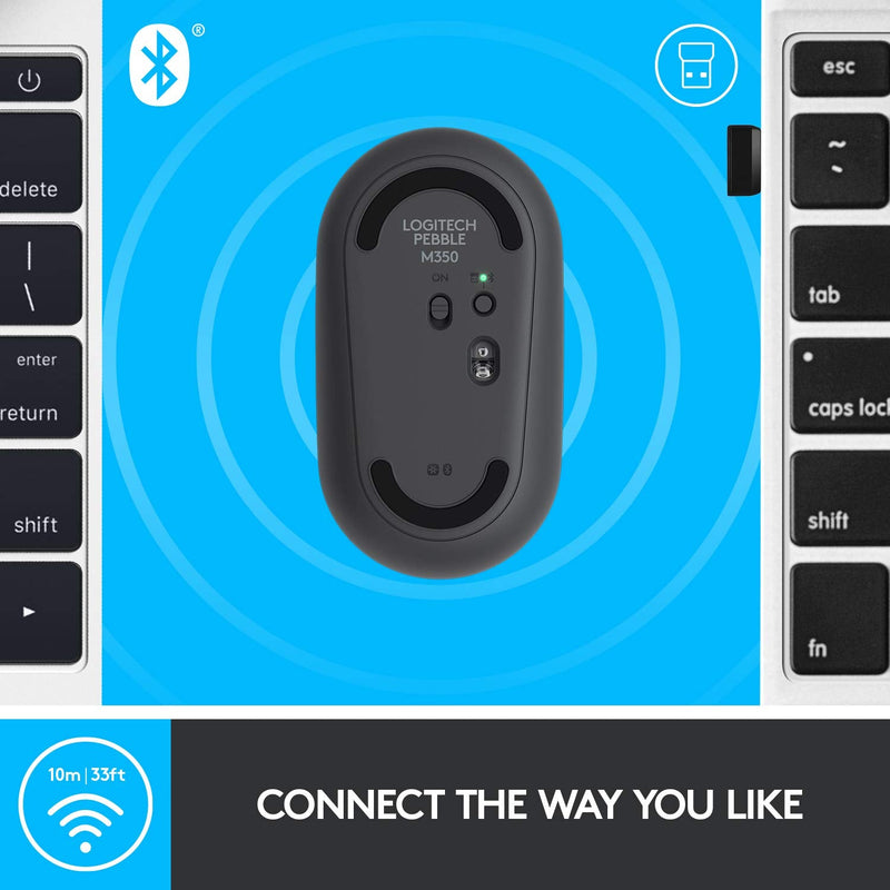 [Australia - AusPower] - Logitech Pebble M350 Wireless Mouse with Bluetooth or USB - Silent, Slim Computer Mouse Certified Works with Chromebook - Graphite 