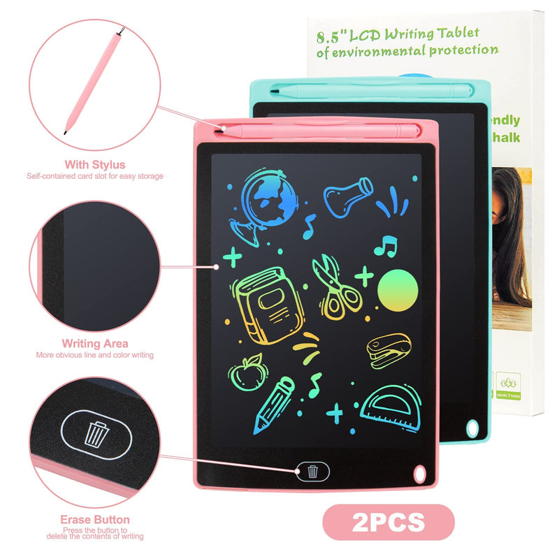 [Australia - AusPower] - LCD Writing Tablet, 2 Packs Drawing Pads for Kids 3 4 5 6 Years Old 8.5 Inch Colorful Lines Doodle Scribble Boards Educational Toys for Boys Girls Pink+Blue 