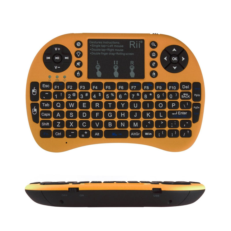 [Australia - AusPower] - (Upgraded) Rii 2.4GHz Mini Wireless Keyboard with Touchpad＆QWERTY Keyboard,LED Backlit,Portable Keyboard Wireless for laptop/PC/Tablets/Windows/Mac/TV/Xbox/PS3/Raspberry Pi .(i8+ Golden) Gold 
