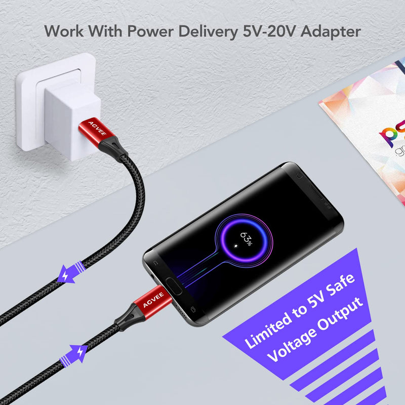 [Australia - AusPower] - AGVEE [2 Pack 6ft] USB-C OTG to Micro USB Cable, Braided Charger Data Sync Cord Charging Wire Adapter for Samsung Galaxy S7 S6, J7, J3, PS4, Kindle, PS4 Xbox Controller, Android Phone, Red and Black 