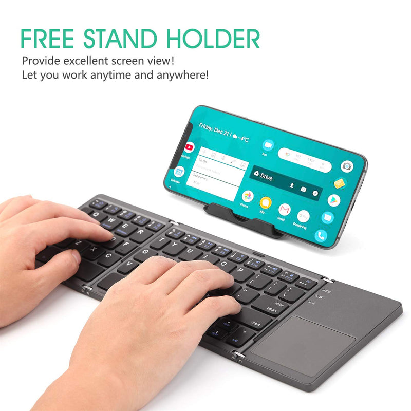 [Australia - AusPower] - Foldable Bluetooth Keyboard with Touchpad - Samsers Portable Wireless Keyboard with Stand Holder, Rechargeable Full Size Ultra Slim Pocket Folding Keyboard for Android Windows IOS Tablet & Laptop-Gray Grey (BTx1) 