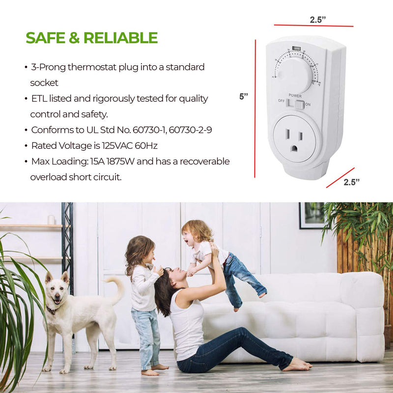 [Australia - AusPower] - EconoHome Adjustable Thermostat - Universal Plugin Heating & Cooling Thermostat - Compatible with Most EconoHome Wall Mount Space Heaters 