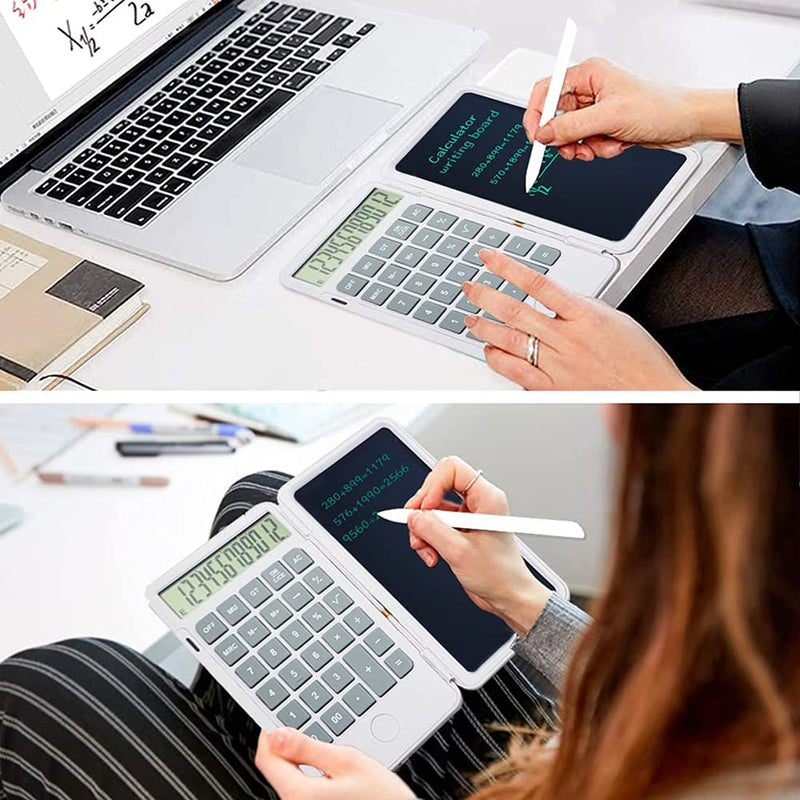 [Australia - AusPower] - Calculator, 12-Digit Desk Calculators with Writing Tablet,Mute Portable and Foldable Desktop Calculator,Multi-Function Basic Calculator for Office Meeting and Study,White 
