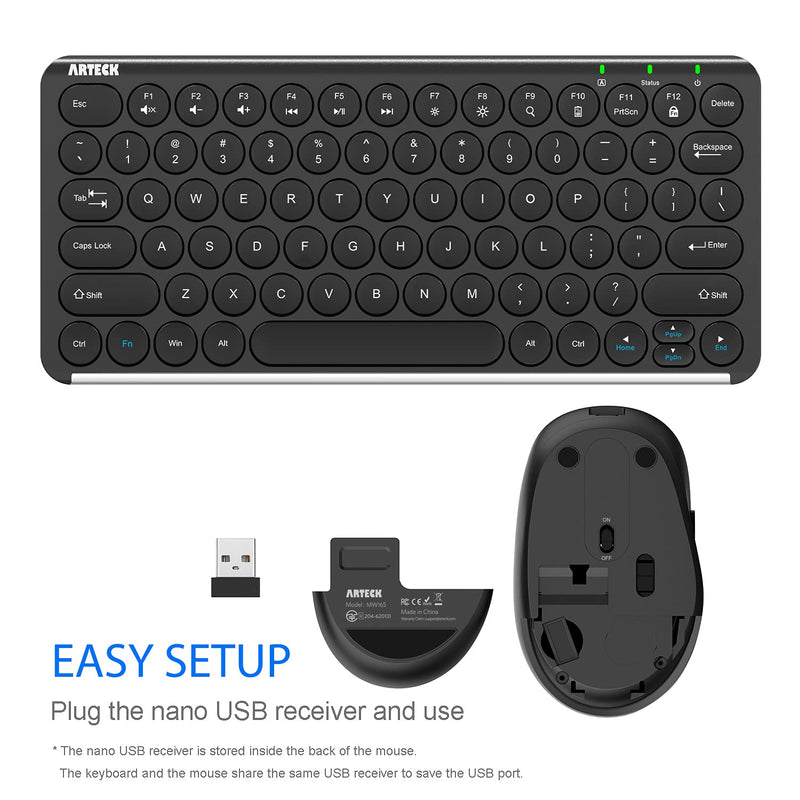 [Australia - AusPower] - Arteck 2.4G Wireless Keyboard and Mouse Combo Ultra Compact Slim Stainless Full Size Keyboard and Ergonomic Mouse for Computer/Desktop/PC/Laptop and Windows 10/8/7 Build in Rechargeable Battery 