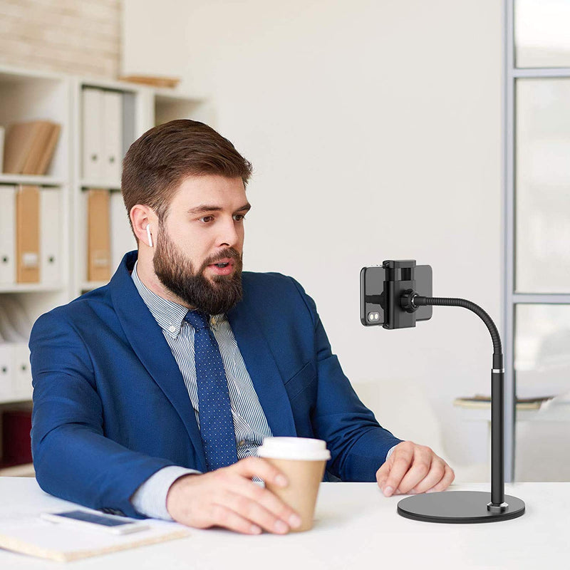 [Australia - AusPower] - Cell Phone Stand, Adjustable Height & Angle Phone Holder Gooseneck Flexible Arm Universal Phone Stand for Desk, Aluminum Alloy Desktop Cell Phone Holder Compatible with 3.5"-6.5" Device (Black) Black 