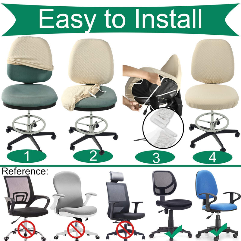 [Australia - AusPower] - BUYUE Office Chair Cover, Super Soft Velvet Stretch Washable Computer Desk Armless Chair Slipcover Dustproof Protectors ( Set of Black ) 1 Black Chair Seat Cover + Backrest Cover 
