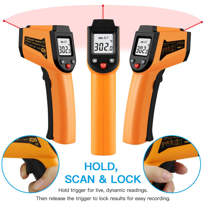 [Australia - AusPower] - Kitchen Infrared Thermometer, -50°C to 400°C(-58°F to 752°F) Digital Laser Infrared Thermometer Gun with LCD Display 