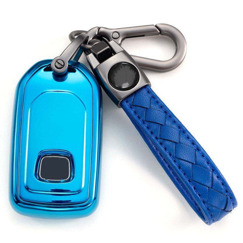 [Australia - AusPower] - CHENMI for Honda Key fob Cover with Leather Keychain,Soft TPU Full Cover Protection,Key fob case Compatible with Honda Accord Civic CRV Pilot Odyssey Passport，Key Fob Shell-Blue, D699-5, Blue E-Blue 