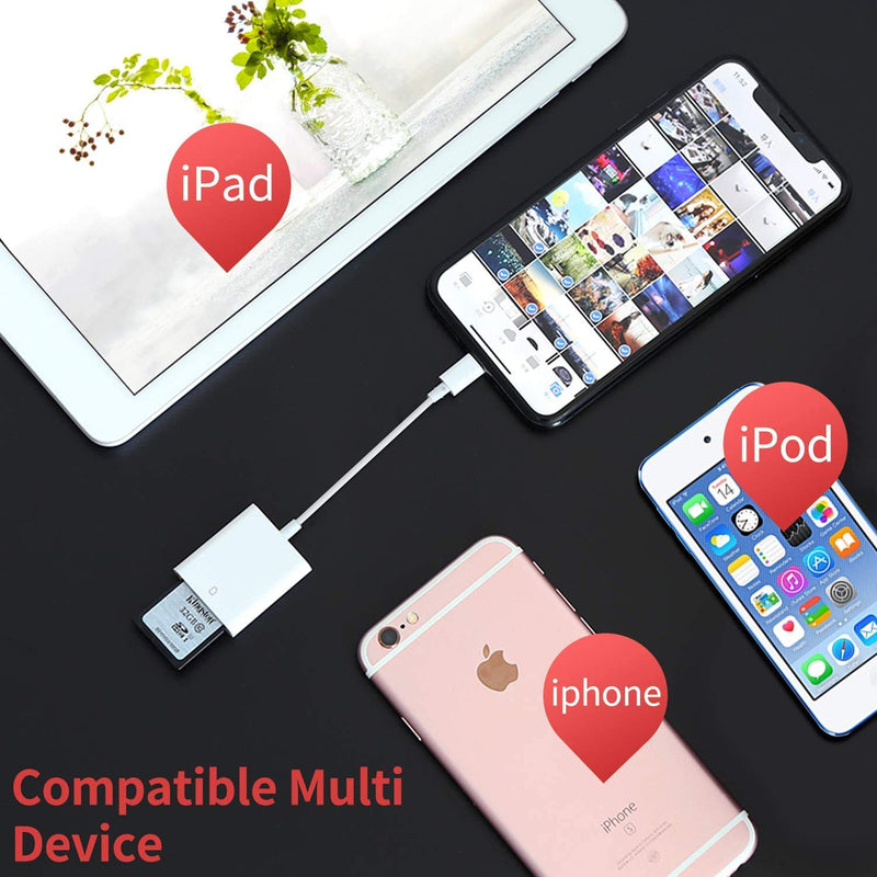 [Australia - AusPower] - Apple MFi Certified Lightning to SD Card Camera Reader for iPhone iPad, Veetone SD Card Reader Memory Card Reader Trail Camera Viewer SD Card Adapter for iPhone 12/11/XS/XR/X/8/7/iPad, Plug and Play One Slot 