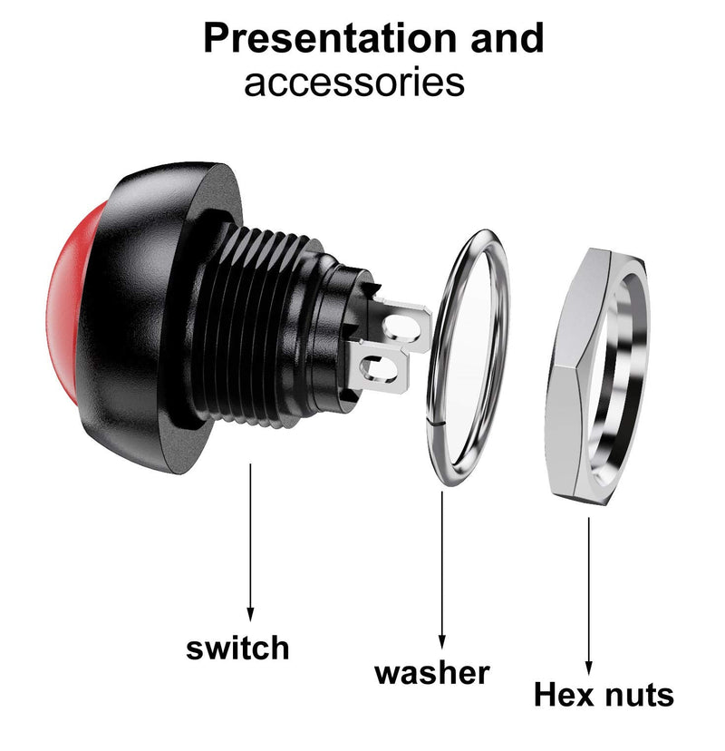[Australia - AusPower] - DIYhz Waterproof Momentary Push Button Switch 12MM Normal Open(NO) Mini Micro Switch ON-Off 125V 3A 14PCS(7 Colors) 14 Pcs 7 Colors 
