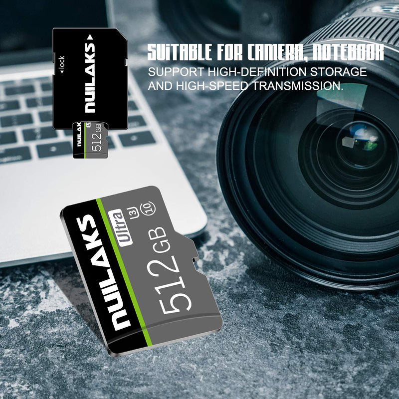 [Australia - AusPower] - 512GB Micro SD Card High Speed SD Card Class 10 Memory Card with Adapter for Smartphone Surveillance Camera Tablet Computers Drone 