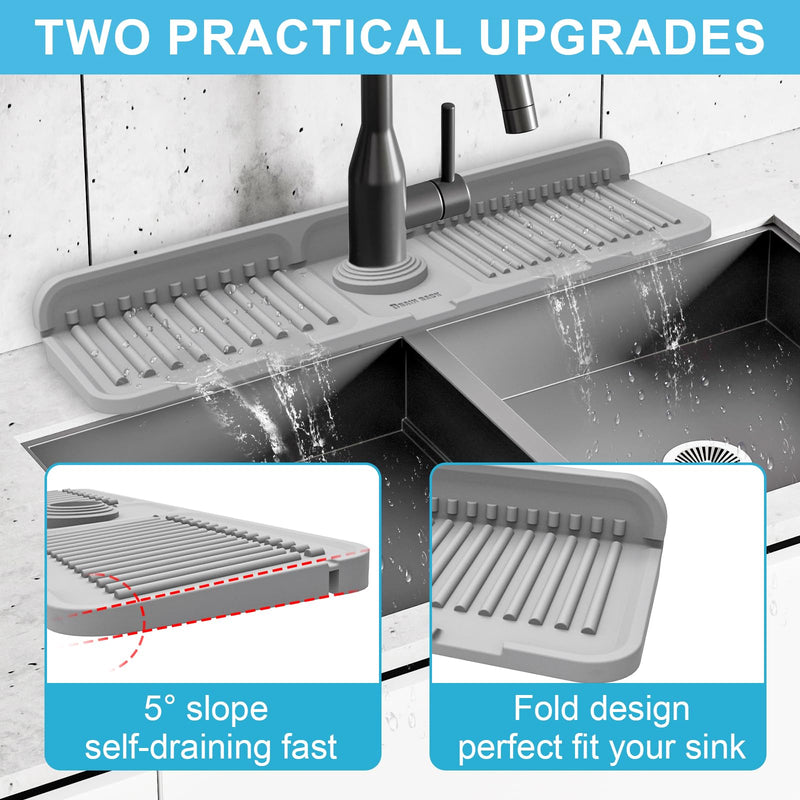 [Australia - AusPower] - Tinlaviy Kitchen Sink Splash Guard, Faucet Mat Splash Catcher, Handle Drip Catcher Tray, Longer Silicone Sink Mat, Sink Splash Guard Behind Faucet, Sponge Holder and Bathroom Countertop Protect 