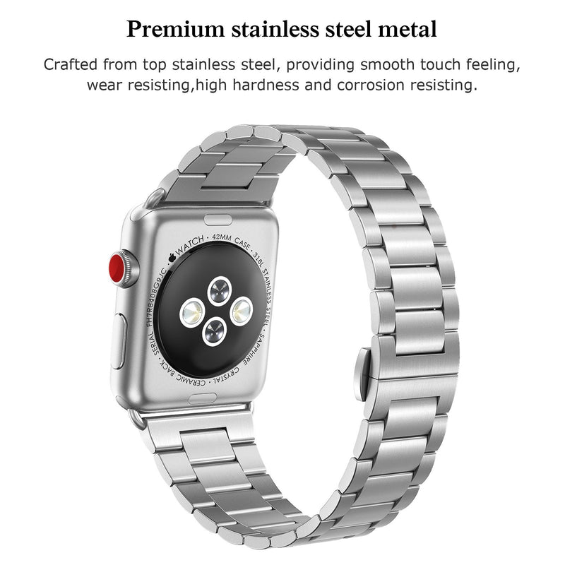 [Australia - AusPower] - SWEES Compatible with Apple Watch 45mm 42mm 44mm Band, Upgraded Version Solid Stainless Steel Link Replacement Wristband Compatible for iWatch Series 7 6 5 4 3 2 1 SE Sports & Edition Men Women, Silver Ultra Slim - Silver 