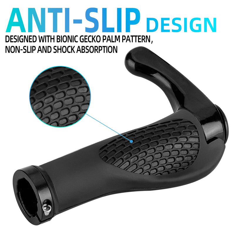 [Australia - AusPower] - ROCKBROS Bike Grips Single Lock-on Bicycle Handle Bar Ergonomics Non-Slip Mountain Bike Handlebar Comfortable & Shock Absorption Rubber Grips for BMX, MTB, Beach Cruiser, Scooter 