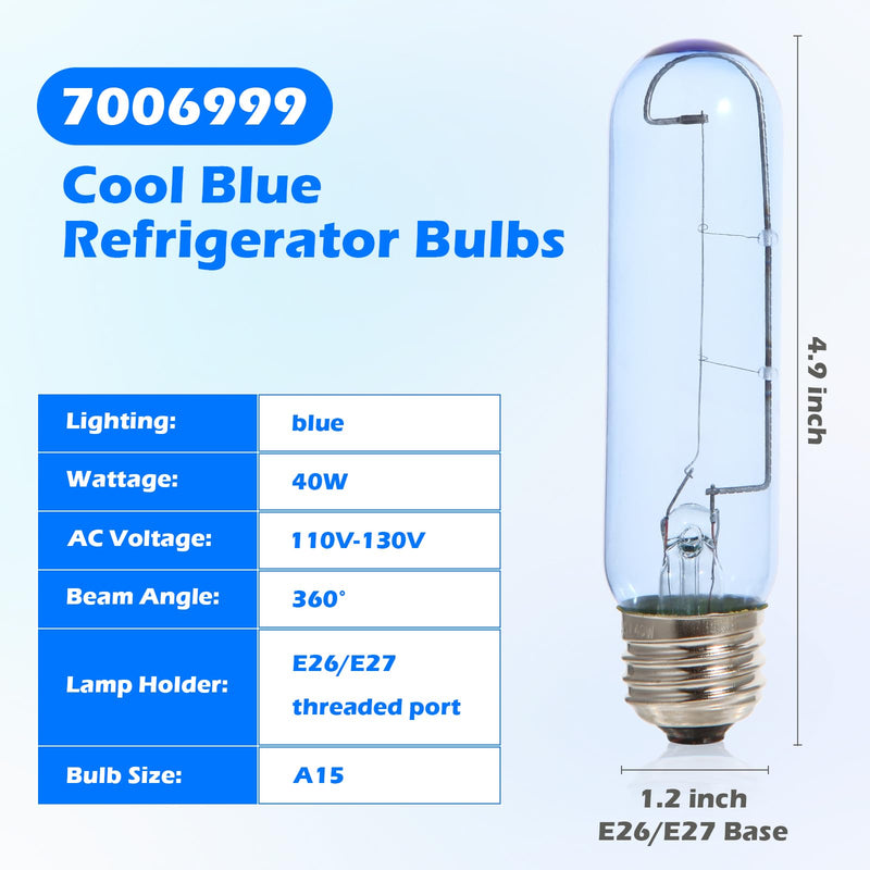 [Australia - AusPower] - AQDD 7006999 Fridge Light-Blue Glass Replacement Bulb for Sub-Zero - Fits E26 40W Socket- 2 Pack 