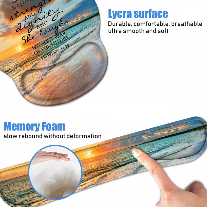 [Australia - AusPower] - Keyboard Wrist Rest + Mouse Pad Wrist Support Set with Coasters, Non-Slip PU Base Ergonomic Mousepad for Home Office Working Studying Easy Typing & Pain Relief, Bible Verses Proverbs 31:25 