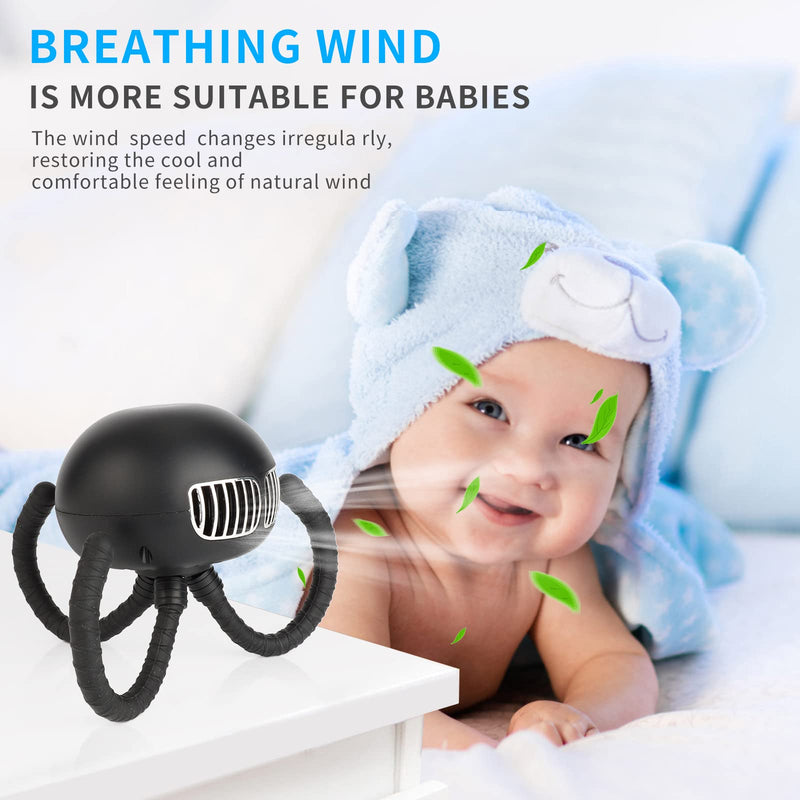 [Australia - AusPower] - Bladeless Desk Fan Rechargeable, Small Bladeless Personal Fan Quiet Mini Table Fan, 12''Small Fan for Bedroom and Office, USB or 4000mAh Battery Operated, with Touch Control 6-Colors LED Light Black 