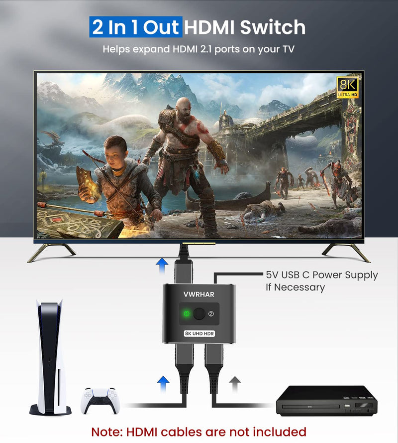 [Australia - AusPower] - HDMI 2.1 Switch 8K HDMI Switcher, 4K 120hz HDR Aluminum Bi-Directional Switch Splitter 2 in 1 Out or 1 in 2 Out, Support High Speed 48Gbps 8K@60Hz, for PS5, Xbox Series X , Apple TV, Samsung TV LG TV 