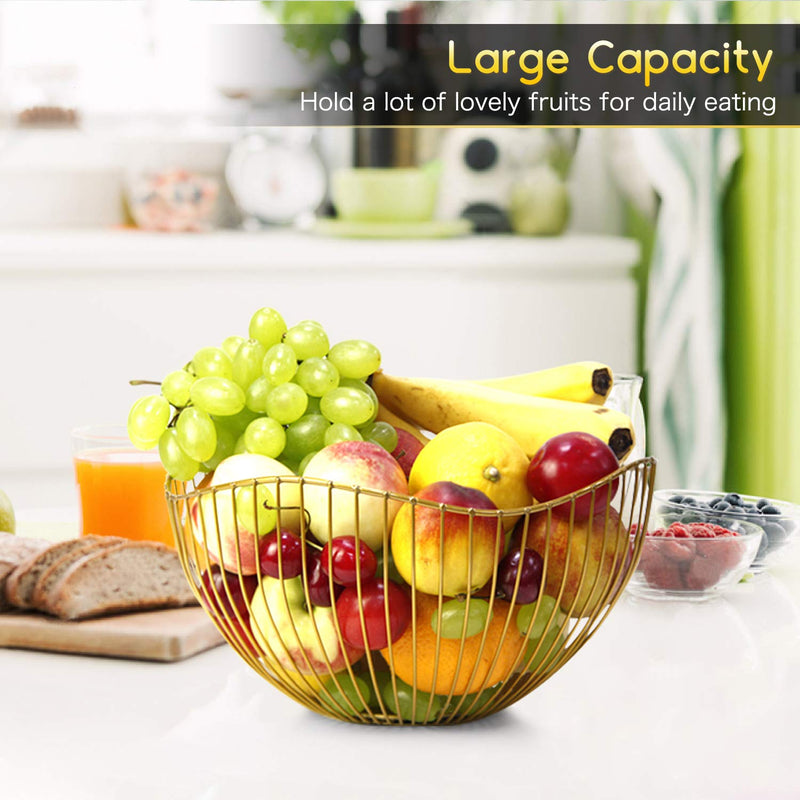 [Australia - AusPower] - DMAR Wire Fruit Basket Gold Fruit Bowl for Kitchen Counter Wave Fruit Basket Serving Bowl Wire Fruit Dish for Fruits and Veggies #2 wave gold 