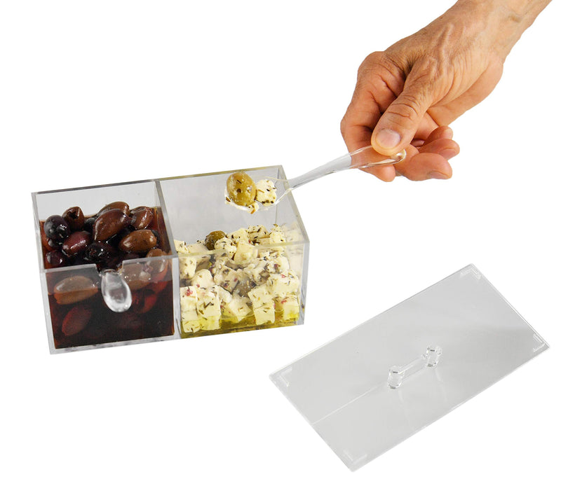 [Australia - AusPower] - HOME-X Dual Compartment Condiment Holder, Garnish Tray with Lid and Matching Spoons – Set of 2 
