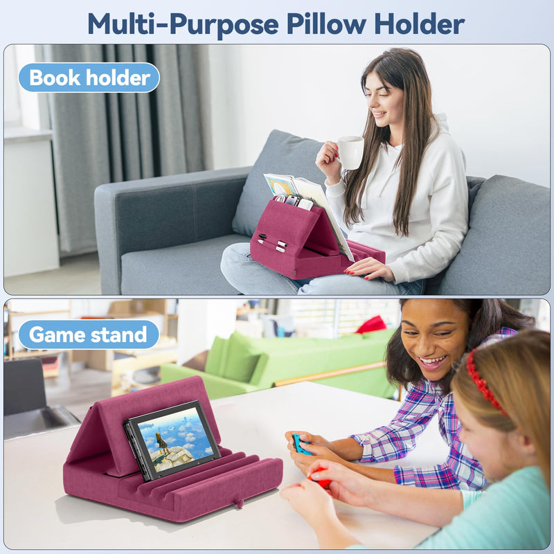 [Australia - AusPower] - Tablet Pillow Holder, KDD Foldable iPad Stand for Lap, Bed and Desk -Tablet Soft Pad Dock with Pocket & Stylus Mount Compatible with iPad Pro 12.9, 10.5, 9.7 Air Mini 6 5 4 3, Kindle, E-Reader, Purple 