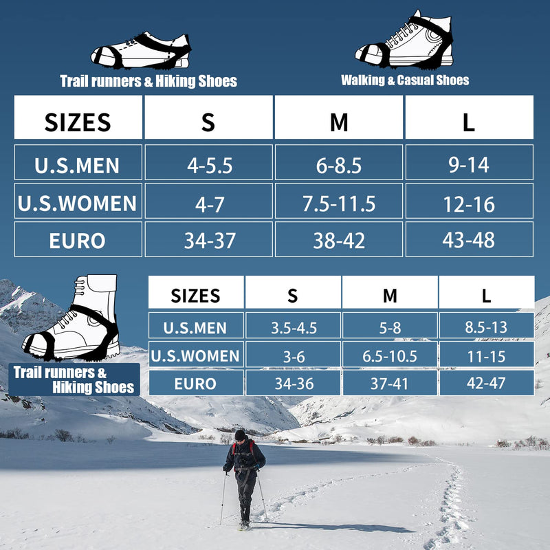 [Australia - AusPower] - 11 Spikes Crampons, Upgraded Version Stainless Steel Anti-Slip Microspikes, Ice Cleats Grips for Hiking Shoes and Boots, Hiking Fishing Walking Mountaineering Black Upgrade Stainless steel Medium[US Men:8-11 Women:10-13/EU:39-43] 