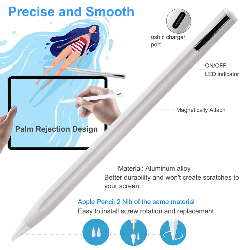 [Australia - AusPower] - Stylus Pen for iPad with Palm Rejection：Tilt Sensitive and Magnetic Design：Digital Pencil Compatible with 2018 and Later Model：iPad Air｜iPad Mini｜iPad Pro｜iPad for Precise Writing｜Drawing 