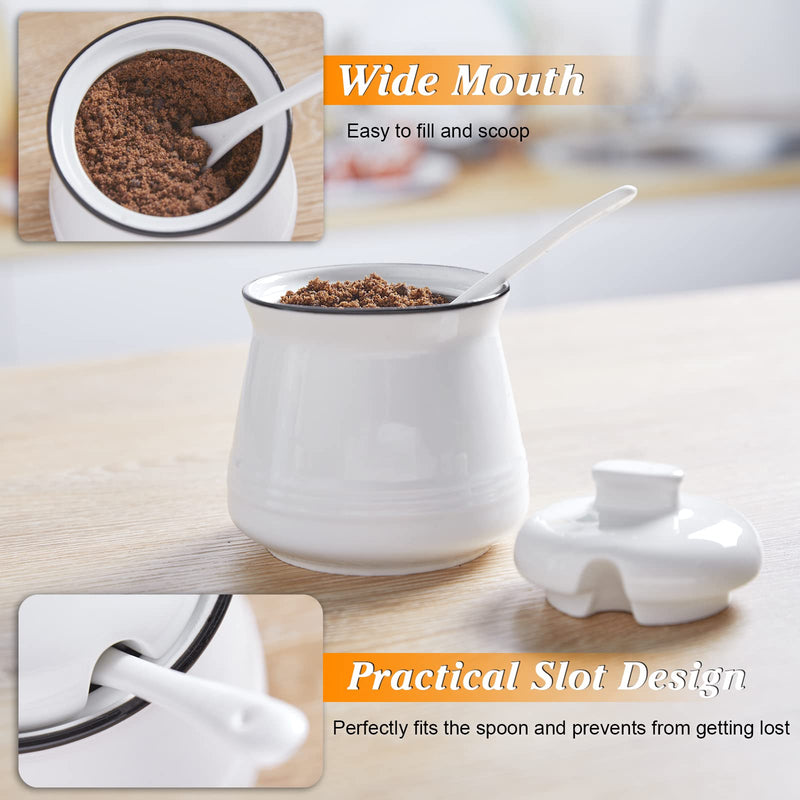 [Australia - AusPower] - Farmhouse Sugar Bowl with Lid and Spoon, DAYYET 12 oz Ceramic Sugar Bowl with Spoon, Sugar Container for Coffee Bar, Sugar Jar Sugar Dispenser Bowl, Modern Farmhouse Kitchen Decor, White 