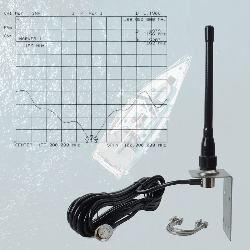 [Australia - AusPower] - HYS VHF Marine Antenna Low-Profile 156-163Mhz Antennas W/16.4ft(5m) RG58 Low Loss Premium Coaxial Cable with PL259 