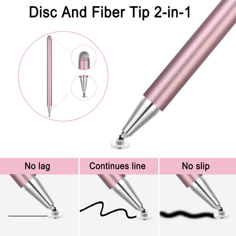 [Australia - AusPower] - Stylus Pens for iPad, Touch Screens Stylus Pencils High Sensitivity Disc & Fiber Tip Universal Stylus with Magnetic Cap Compatible with iPad, iPhone, Android, Microsoft Tablets white/rose gold 