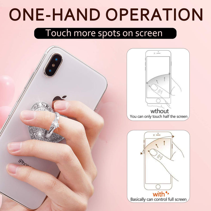 [Australia - AusPower] - Cell Phone Finger Ring Stand with Sparkly Diamond, Nsiucion Heart Phone Ring Kickstand Holder [Washable] [Removable], 360°Rotation Zinc Alloy Ring Grip Stand for All Phones and Tablets (Silver) Heart-Silver 