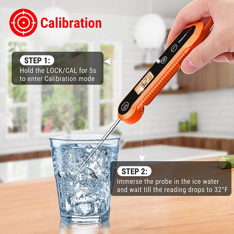 [Australia - AusPower] - ThermoPro TP03H Digital Instant Read Meat Thermometer for Grilling Waterproof Kitchen Food Thermometer with Calibration & Backlight Smoker Oil Fry Candy Thermometer Orange 