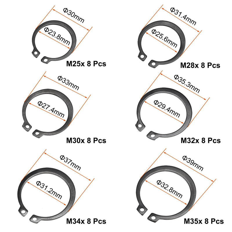 [Australia - AusPower] - uxcell E-Clip Circlip - 88Pcs 11-Size External Retaining Shaft Snap Ring Washer Carbon Steel Assortment Set Black - Size: 25mm to 47mm 